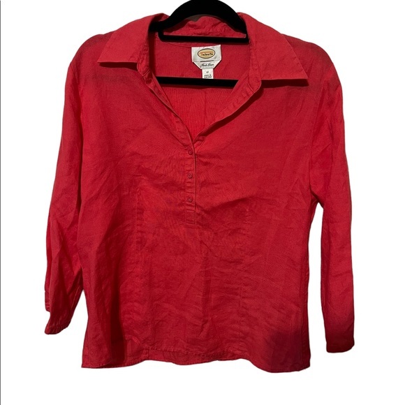 Talbots Red Long Sleeve 100% Linen Top Size 12 - Picture 1 of 5